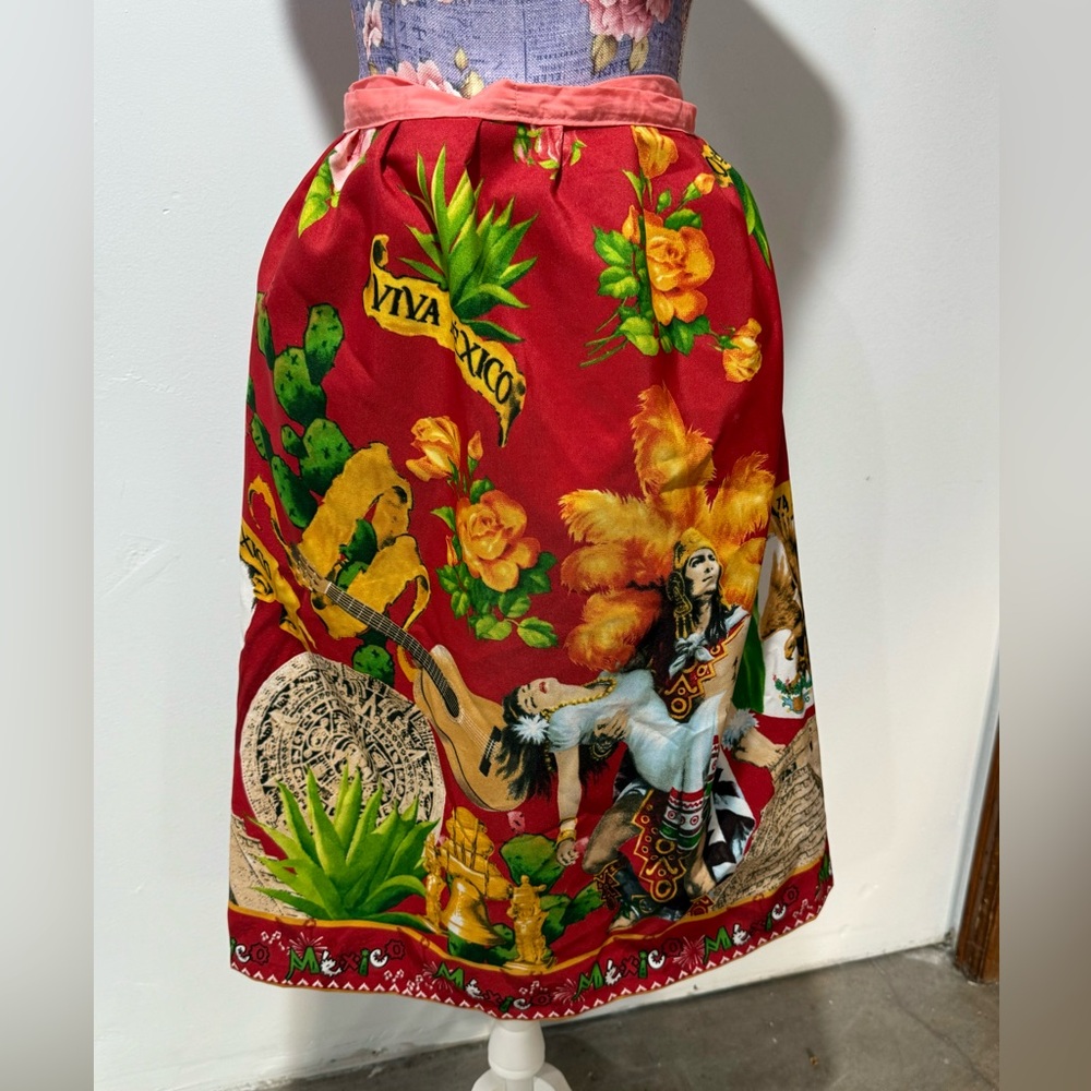 Mexican Vibrant Red Printed Skirt handmade